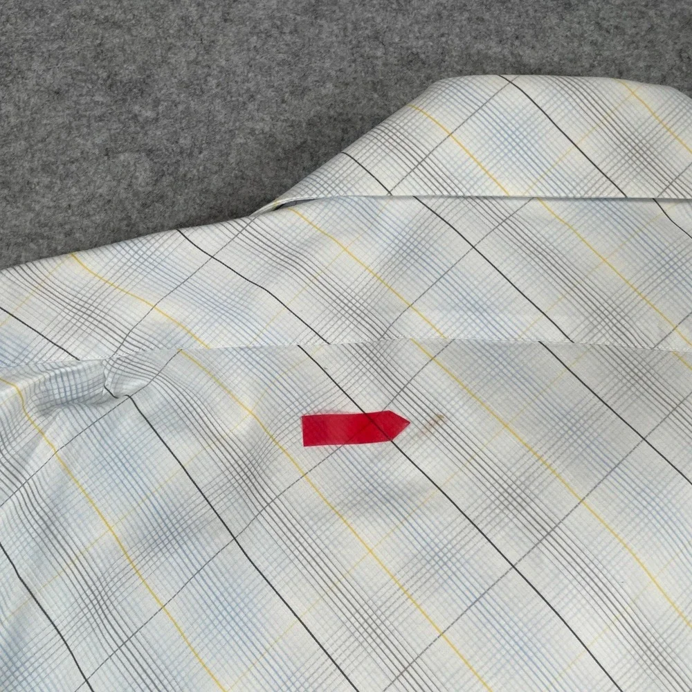 Banana Republic Mens Button Down Shirt L White Plaid Long Sleeve Regular Fit Non
